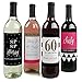 Chic 60th Birthday - Pink, Black and Gold - Birthday Gift For Women - Wine Bottle Label Stickers - Set of 4