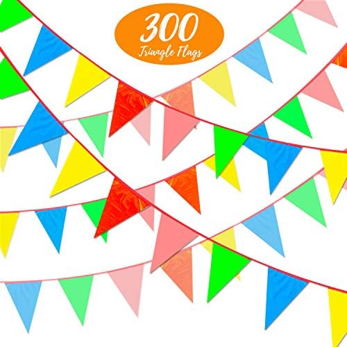 Bunting Banners,Chomang 200M Multicolor Large Flags Pennant Banners with 300 Triangle Flags for Indoor Outdoor Party Home Garden Party Decoration