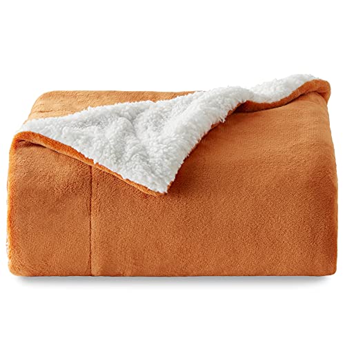 Bedsure Sherpa Fleece Blankets Twin Size Orange Fall Color Autumn