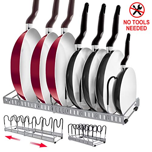 Expandable Pan Rack Organizer, G-TING 7+ Adjustable Pot Lid Holders & Bakeware Rack, Kitchen Cookware Pantry Cabinet Storage Rack with 7 Expandable and Adjustable Compartments (Up to 23") - Thumbnail 7