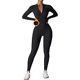 YEOREO Women Long Sleeve Workout Jumpsuit Zip Up Romper Bottom Pants Bodysuit Bodycon Sexy One Piece