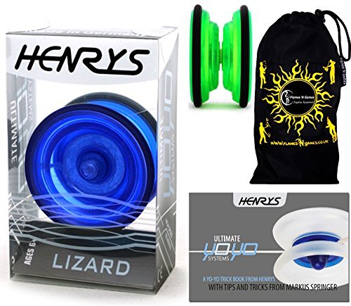 Flames 'N Games Henrys LIZARD Pro Yo-Yos, Beginners YoYo's With Yo Yo String, Book Of Tricks & Travel Bag! (Blue)