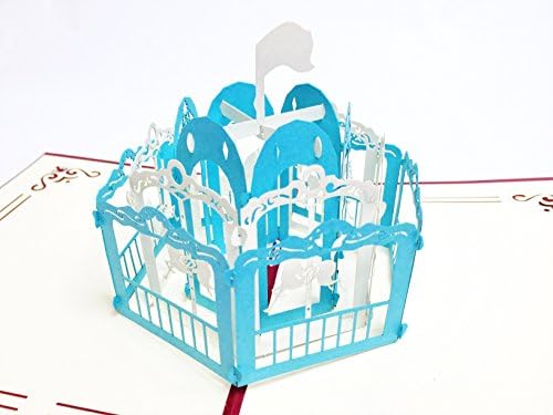 Creve 3D Popup Greeting Card Congratulations New Baby Gift Merry-Go-Round (Blue)