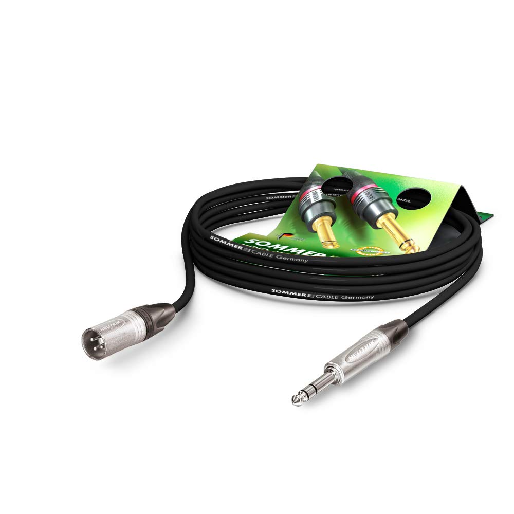 Sommer Cable Stage 22 Highflex XLR Male 3-Pin Neutrik NC3MXX / Jack 6.3 mm Stereo Neutrik NP3X, Black Cable, Made in Germany by Sommer Cable