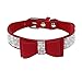 Beirui Rhinestone Bling Leather Dog & Cat Collar - Red Flocking Sparkly Crystal Diamonds Studded - Cute Double Pink Bowknot - Perfect for Pet Show,Wedding,Walking,Medium Neck for 12.5-15