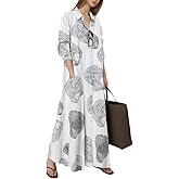 TIAFORD Women's Casual Button Down Cotton Linen Maxi Dress Long Sleeve Lapel Loose Plus Size Shirt Dresses with 2 Pockets