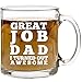 Birthday Gifts for Dad Mug - Great Job Dad 12 oz Glass Coffee Cup - Dad Birthday Gifts from Daughter Son - Unique Funny Birthday Presents Christmas Gifts for Dad from Daughter, Son, Kids, Children