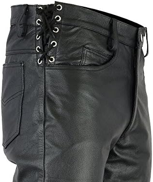 Mens Genuine Leather Waist Side Laces Pant 5 Pockets Jeans Style Model L-102 (30" Waist)