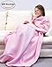 Deluxe Fleece Blanket with Sleeves And Pockets, Super Soft Stylish Microplush Home Sofa Wearable Throw Robe for Women and Men, Pink