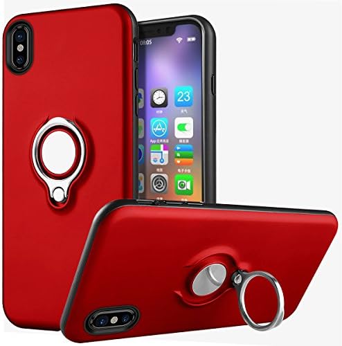 iPhone X Case, MOMOTECH Dual Layers Anti-Scratch iPhone X Case Kickstand with Ring Holder Hybrid Shockproof Soft Rubber Bumper Drop Protection Defender Armor Case for Apple iPhone X (2017) - Red