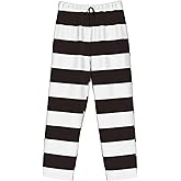 Black and White Horizontal Stripes Pajama Pants for Mens Elastic Waistband Sleep Pajama Lounge Pant with Pockets & Drawstring