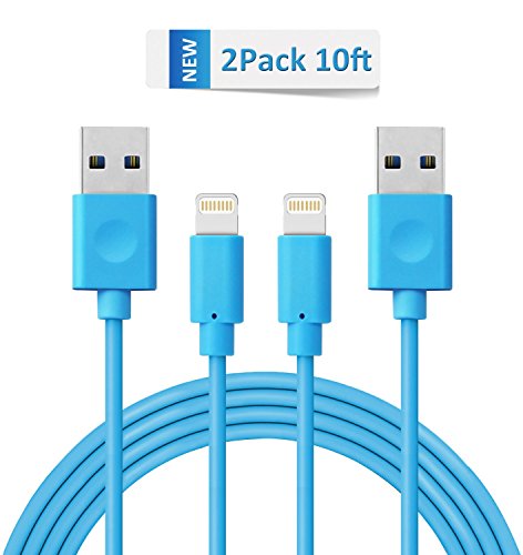 Novtech iPhone Cable 2 Pack 10ft High Speed Lightning Cable for iPhone 7 7 Plus 6s 6s Plus 6 6 Plus 5s 5c 5, iPad Pro Air iPad mini, iPod touch 5th 6th nano 7th (blue)