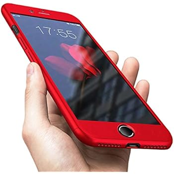 For iPhone 7 Plus Case, 360 Degree All-around - Full Body Coverage Protective [With Tempered Glass] 3 in 1 Thin/ Slim hard Resistant/ Frosted (5.5inch) (Red)