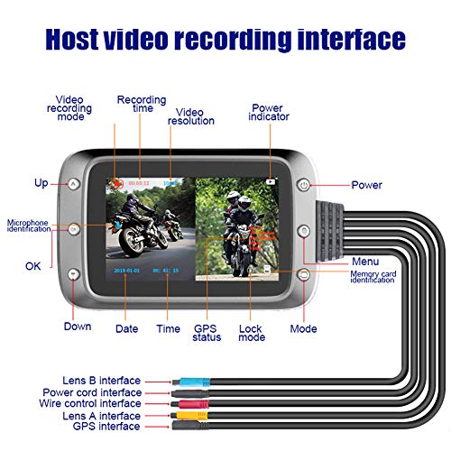 Zqasales Motorcycle Camera Driving Recorder Waterproof Dual Lens 3.0" LCD Screen Video Recorder Night Vision Motorcycle Recorder with GPS for Outdoor Driving,Travel - Thumbnail 4