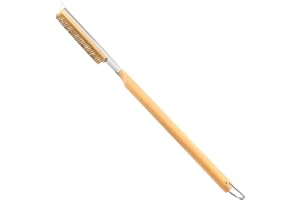 LEIGHTSZEN 26'' Pizza Brush with Stainless Steel Stone Scraper - Brass Bristles - Wood Handle - Hanging Ring - Outdoor Pizza Oven Accessory - Compatible with Ooni, Gozney, Blackstone, Solo Stove Ovens