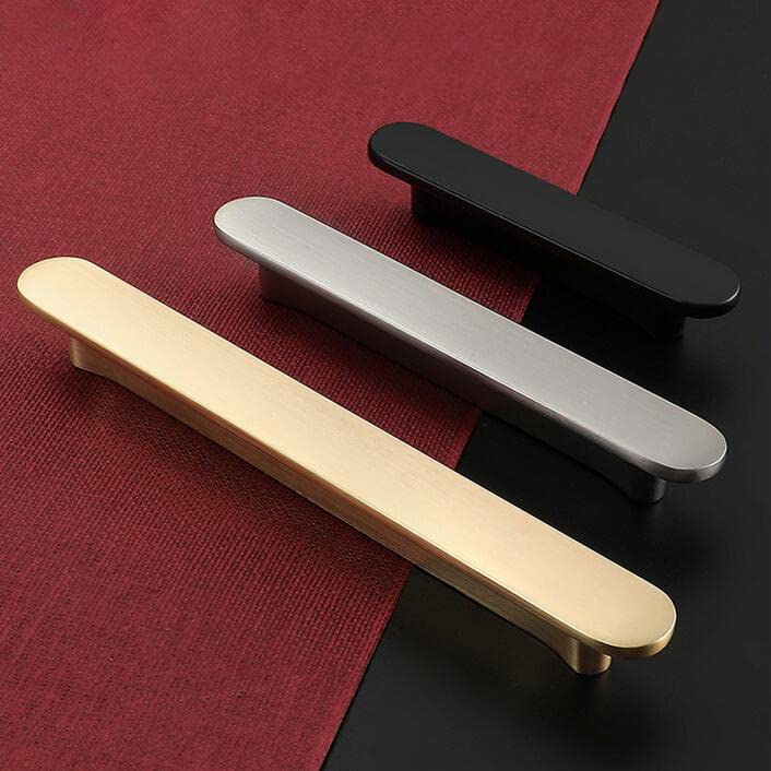 Guolich 2 Pcs Hole Centers 3.77 Inch(96mm) Kitchen Drawer Handle Door Cabinet Pulls Zinc Alloy Handle Modern Matte Black Brushed Brass Hardware for Wardrobe Bathroom Dresser