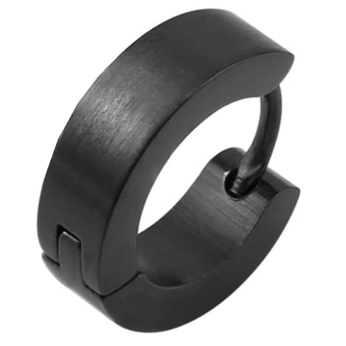 EROSPA® Ohrringe Creolen glatt 4 mm breit schwarz Matt Ø 9 mm Edelstahl für Männer und Damen Earrings Black - einzeln bestell