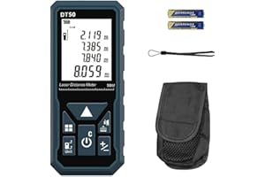 ACPOTEL Laser Measure 165ft 330ft DT50 DT100 Gen-2 Laser Distance Meter 50M Portable Handle Digital Measure Tool Range Finder Larger Backlit LCD 4 Line Display IP54 Shockproof