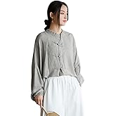 NFYM Women's Retro Button Down Shirts Open Front Long Sleeve Chinese Style Loose Fit Tang Suit Blouse Tops