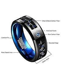 NUNCAD Anillo de carburo de tungsteno para hombre, 0.315 in, color negro, fibra de carbono azul, acabado pulido, ajuste cómodo