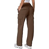 QINSEN Womens Medium Waist Baggy Elastic Waist Sweatpants Casual Fleece Long Pants with Pockets