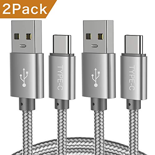 USB Type C Cable, (2-Pack 3FT) USB C Charger Cable Nylon Braided Fast Charging Sync Cord Compatible Samsung Galaxy Note 9 8, S9 Plus,S8, LG G7 V30S V35 THINQ V30 G6,Google Pixel 2 XL,HTC U12+(Gray)