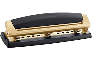 Swingline 3 Hole Punch, Adjustable Two-Three Hole Puncher, 10 Sheets, Precision Pro, Black/Gold (A7074086)