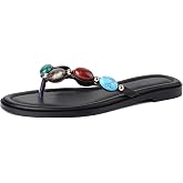 CHARMUST Jeweled Thong Flip Flops for Women Beach Flat Sandals | Open Round Toe, Slip on, Colorful Gemstones, All-Day Comfort, Non-Slip Sole, Cushioned Footbed, Summer Beach Slippers