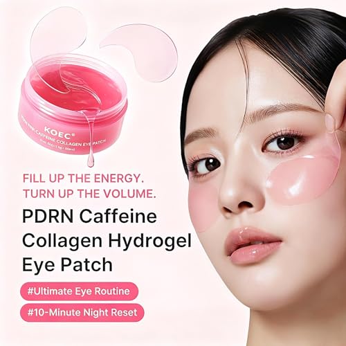 PDRN Caffeine Eye Patches for Dark Circles & Puffiness | Hydrating Under Eye Mask with Hyaluronic Acid & Niacinamide | Reduce Fine Lines & Brighten Tired Eyes - (60Patche) (Rose pink)