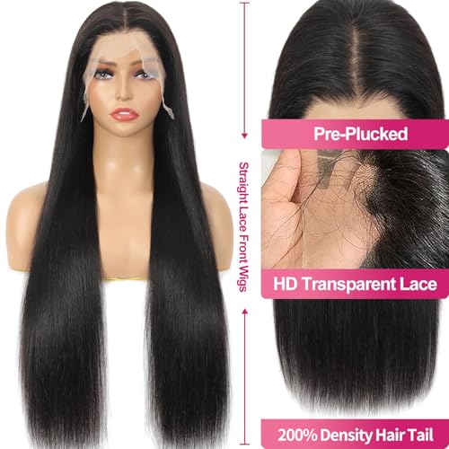 Btomar 30 Inch 13x6 Lace Front Wigs Human Hair 200 Density Straight HD Lace Front Wigs Pre Plucked Straight Glueless Human Hair 13x6 HD Frontal Human Hair Wig for Women