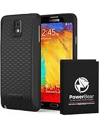 powerbear Batería ampliada de Samsung Galaxy Note 3 [7500 mAh] & Back Cover & Protective Case (hasta 2,3 x Batería extra power), color negro [24 meses de garantía) & Protector de visualización incluido]