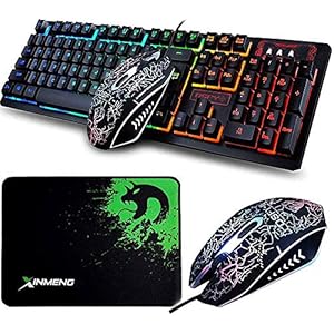 LexonElec-Gaming-Keyboard-Mouse-Combo-K13-Wired-Rainbow-Led-Backlit-104-Keys-Ergonomic-Gamer-Keyboard-2400DPI-Adjust-4-Buttons-Usb-Optical-Game-Mouse-Sets-Mousepad-Compatible-with-PC-Laptop Wired Gaming Keyboard and Mouse Set Rainbow Backlit 104 Keys Full Anti-ghosting light up Keyboard 2400 DPI 4 Button Usb…