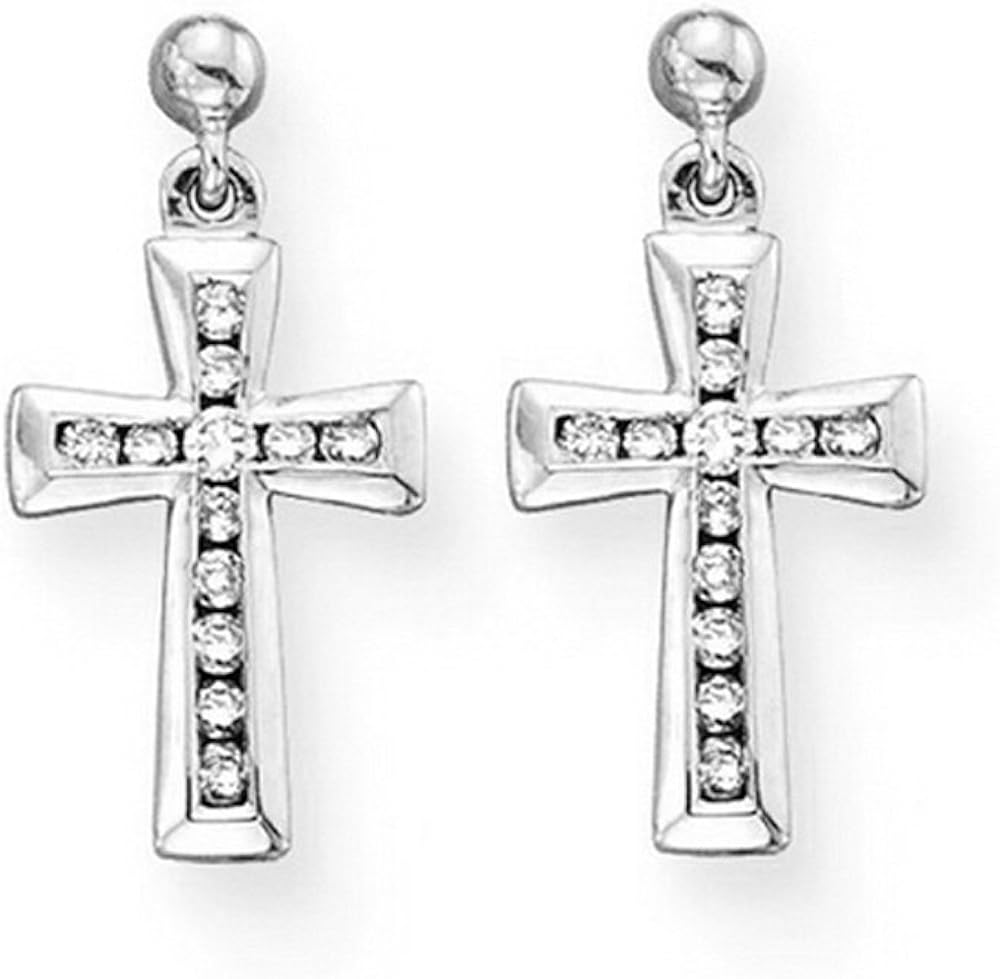 Diamond Cross Dangle Earrings in 10K White Gold 1/3 ct