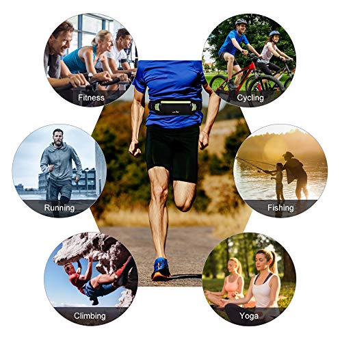 BASEIN Fanny Pack Slim Soft Outdoor Dual Pouch Sweatproof Reflective Running Belt Waist Pack for Hiking Fitness - Adjustable Waist Pouch for All Kinds of Phones(Black)