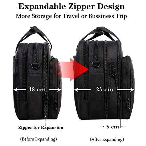 17 Inch Laptop Bag, Large Work Briefcase for Men Women Waterproof Shoulder Bag Shoulder Bag, Expandable Multifunction Computer Bag for Laptop Tablet Notebook, Black