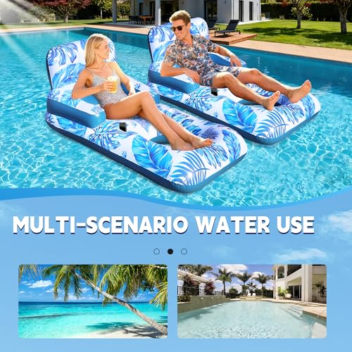 ChlorBlu Adult Inflatable Pool Mattress, Adult Swimming Pool Ring with Pillow and Handles, Drink Holder and Phone Holder, Inflatable Pool Chair for Adults, Tanning Pools