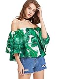 ROMWE Women's Floral Print Summer Off Shoulder Loose Blouse Top