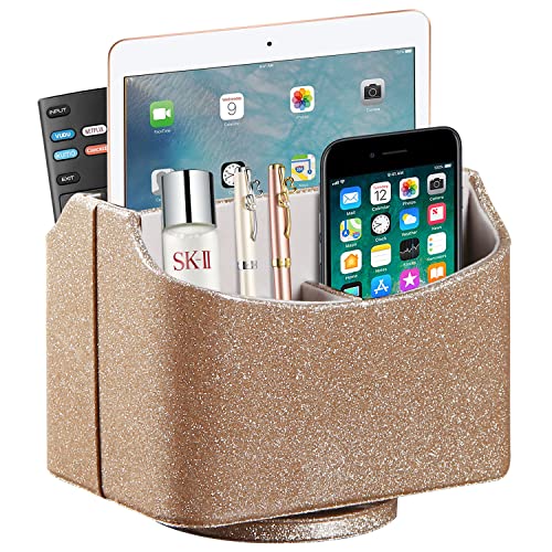 Leather Remote Control Holder, 360 Degree Spinning Desk TV Remote Caddy