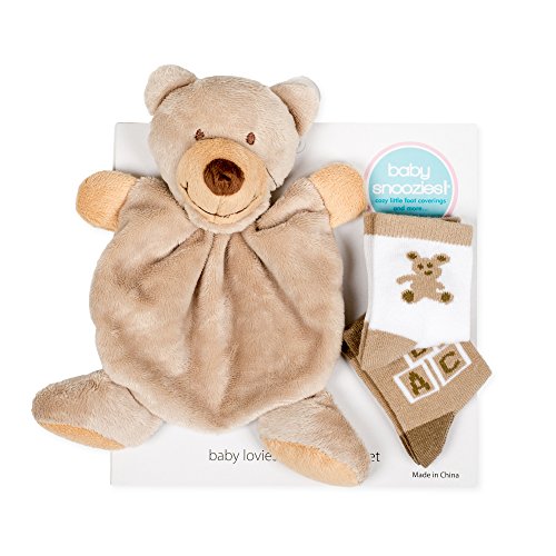 Snoozies Cozy Little Lovies Plush Satin Baby Blanket and 2 Pair Sock Gift Pack - Bear