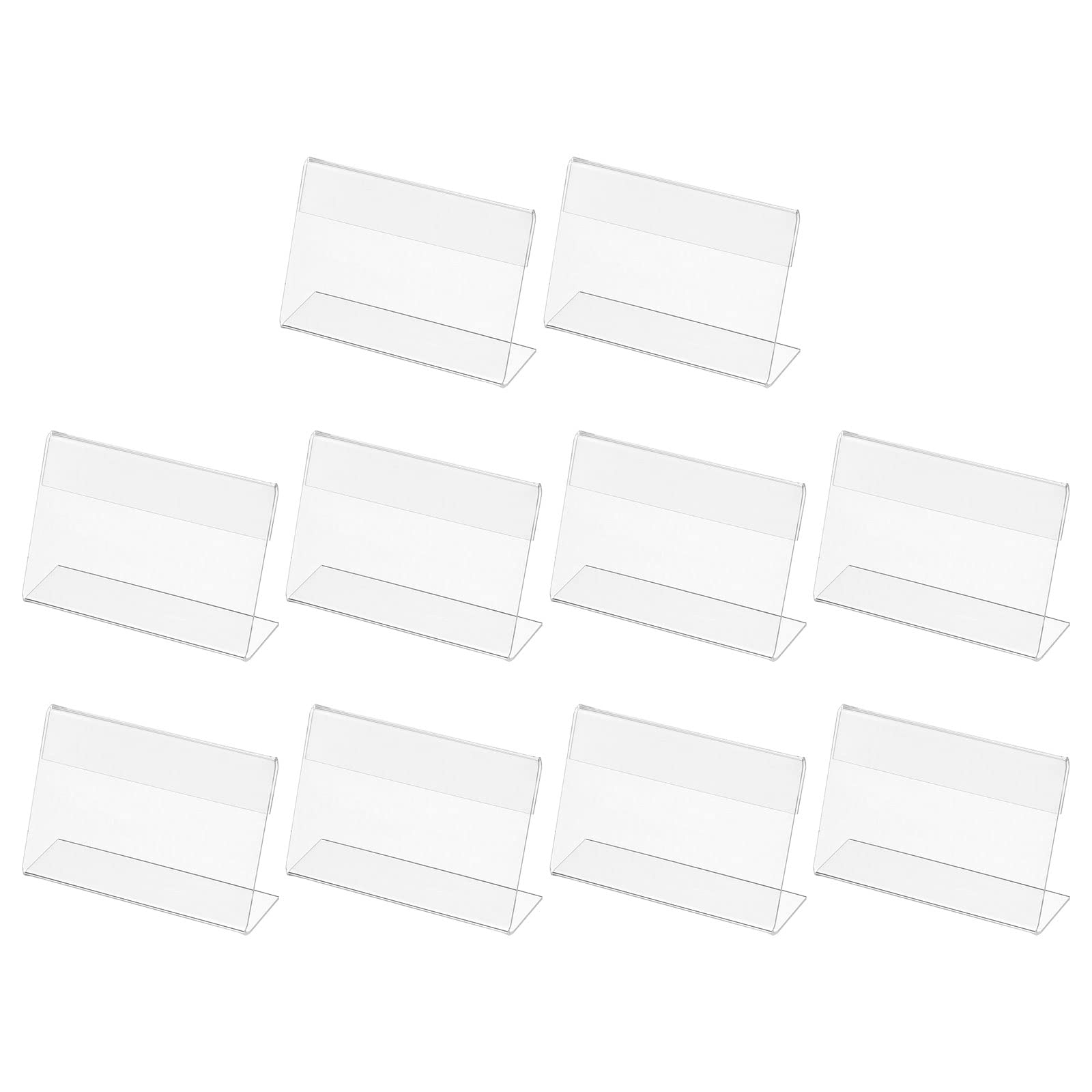 PATIKIL Mini Acrylic Sign Display Holder 3.5x2.4, 10 Pack Slant Back Name Card Tag Horizontal L Shape for Office, Store, Restaurant, Clear