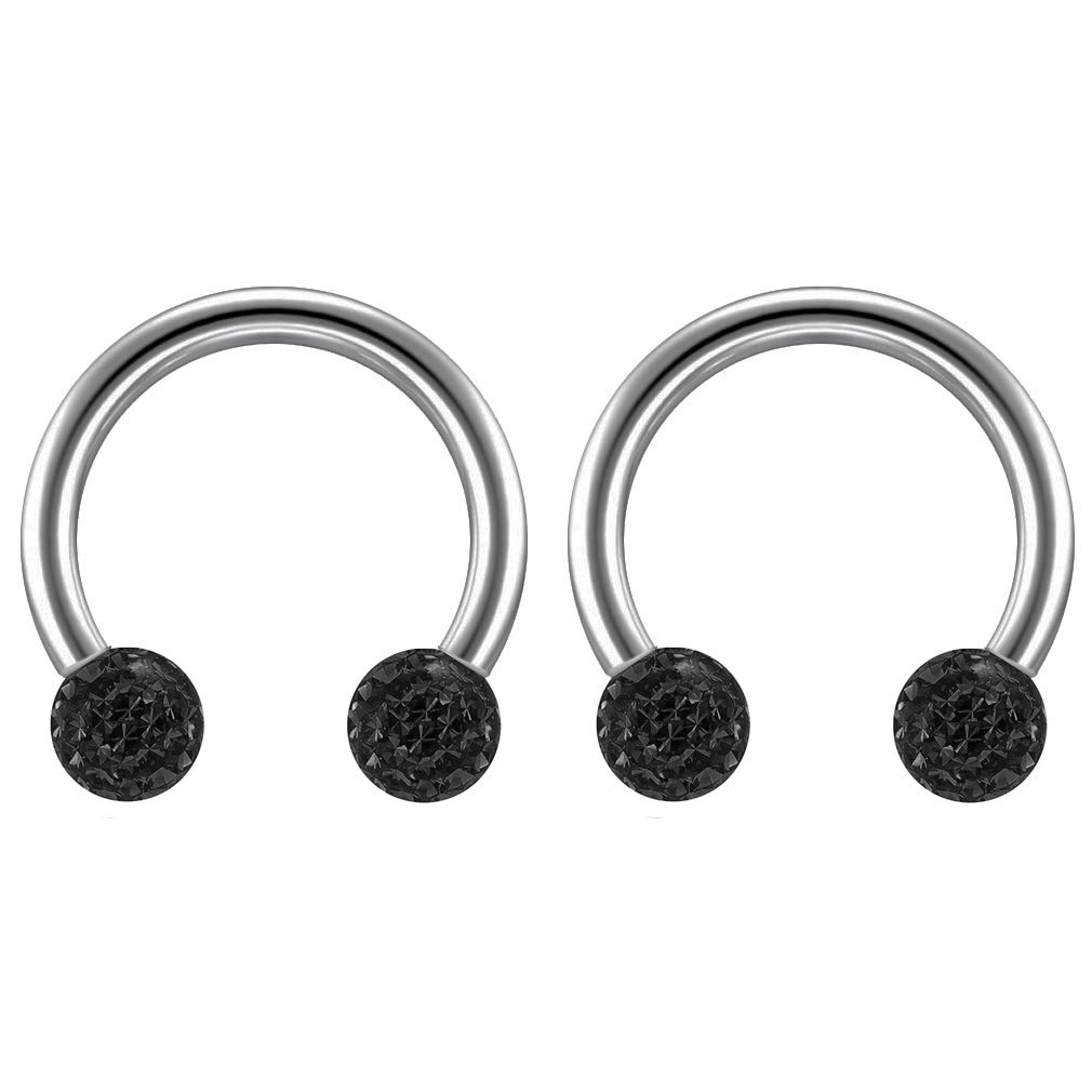Bling Piercing 2pc 16 Guage Circular Barbell Earrings Daith Forward Helix 1.2mm 16g Titanium Tragus Anti Rook Rim Ear Lobe Eyebrow Lip Cartilage Pinna Bridge Jet