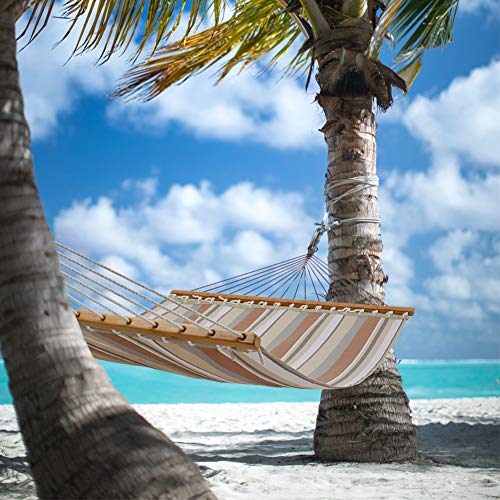 PATIO GUARDER 14 FT Portable Hammock with Double Size, Quick Dry Hammock with Solid Bamboo Spreader Bar and Chains, Outdoor Patio Yard Beach Hammock, UV Resistance, 450 Lb Capacity, Stripe Multicolor