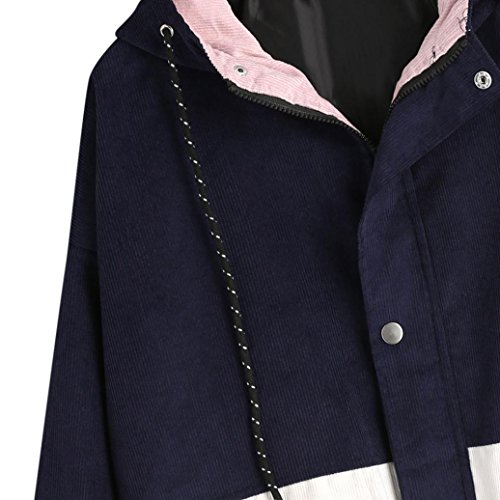 Women Windbreaker,Han Shi Patchwork Long Sleeve Jacket Oversize Zipper Coat Overcoat (Navy, L) - Thumbnail 3