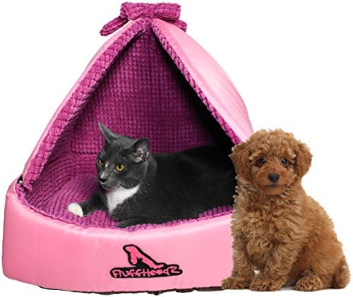 Princess Pink Cat Small Dog Bed by FluffHeadZ - Cute Cozy Cave Tent with Removable Covered Top and Inside Cushion – Indoor Pet Furniture House Made from Quality Washable Materials