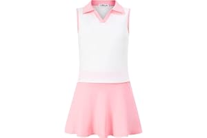 LIONJIE Kids Girls Tennis Golf Dress Outfit Sleeveless Dress with Pockets Athletic Skorts and Polo Tank Top Sets