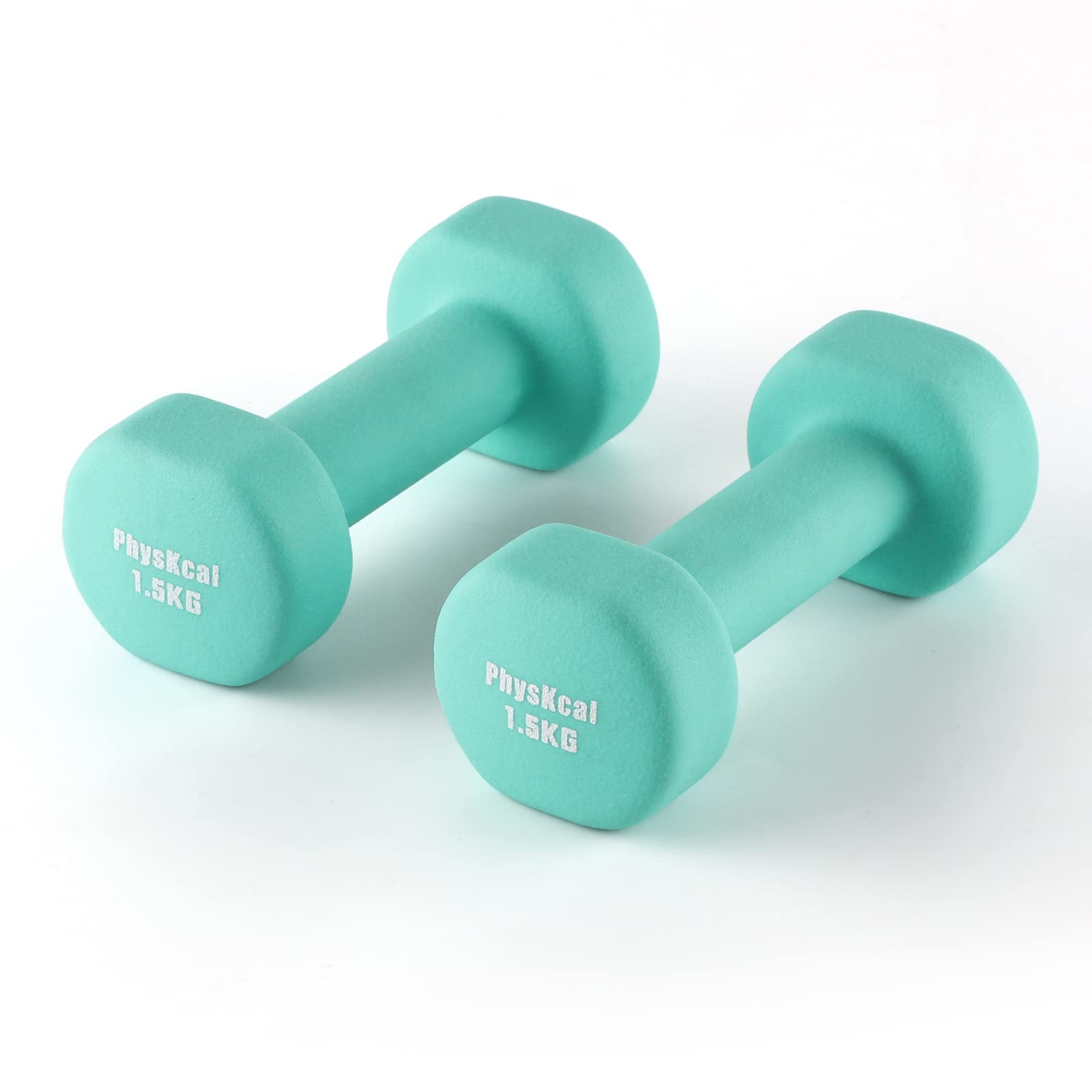PhysKcal Dumbbells Set of 2 for Home Gym Exercise, Comfy To Hold Soft-touch Grip, Sweat-resistant Neoprene Coating, Pilates Cardio Hand Weights for Toning, Dumbbells in 0.5kg 1kg 1.5kg 2kg 3kg Pair
