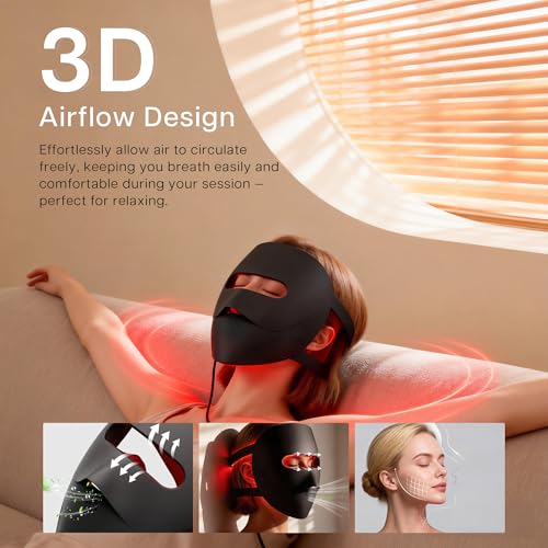 VRAIKO 9D LED Face Mask | Red Light Therapy Mask with 4 Modes, 328 LEDs, 3D Airflow Design & Light-Lock for Ultra-Comfortable Facial Spa | Premium Beauty Gifts for Women Men (Black)