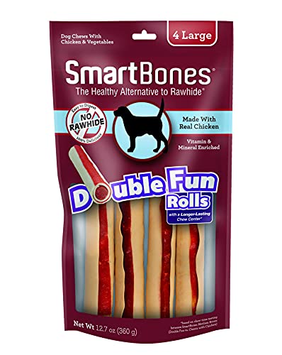 Smart Bones DoubleFun Rolls, Rawhide Free Dog Chew Sticks, Long-Lasting Chew Center, Treats for Dogs Made With Real Chicken, 4 Count