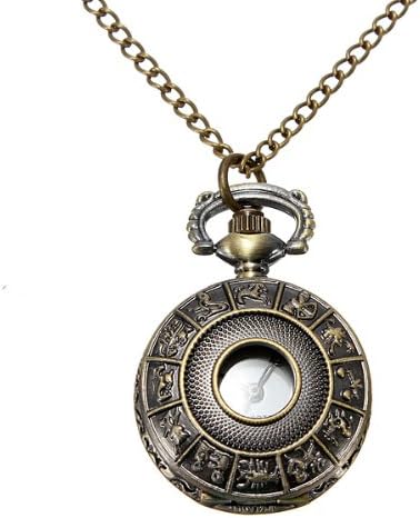 Vintage Brass Animal Carved Pendant Necklace Quartz Pocket Watch.