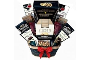 Joyful Moments Gourmet Gift Basket – Sweet & Savory Treats. Cookies, caramel popcorn, wafers, biscotti, fudge, fruit jellies,